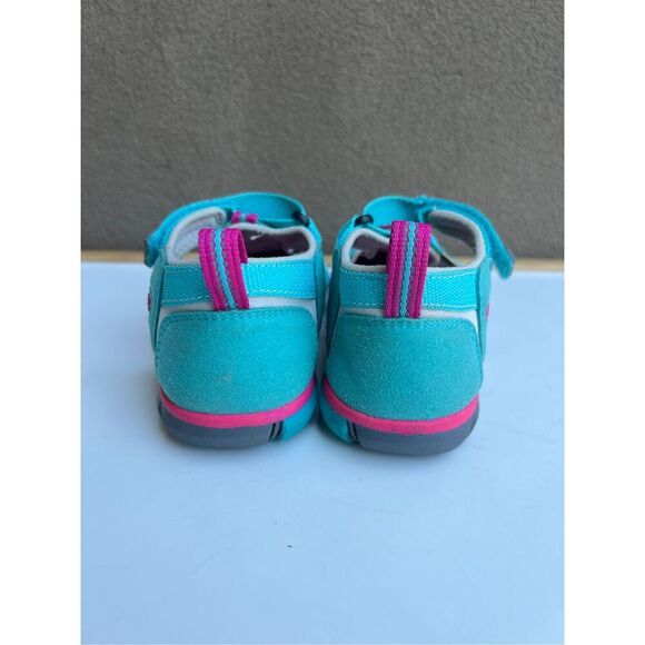 Keen Seacamp Girls Size 3 Water Sandals Teal Pink Hiking Outdoor Shoes - Picture 3 of 8